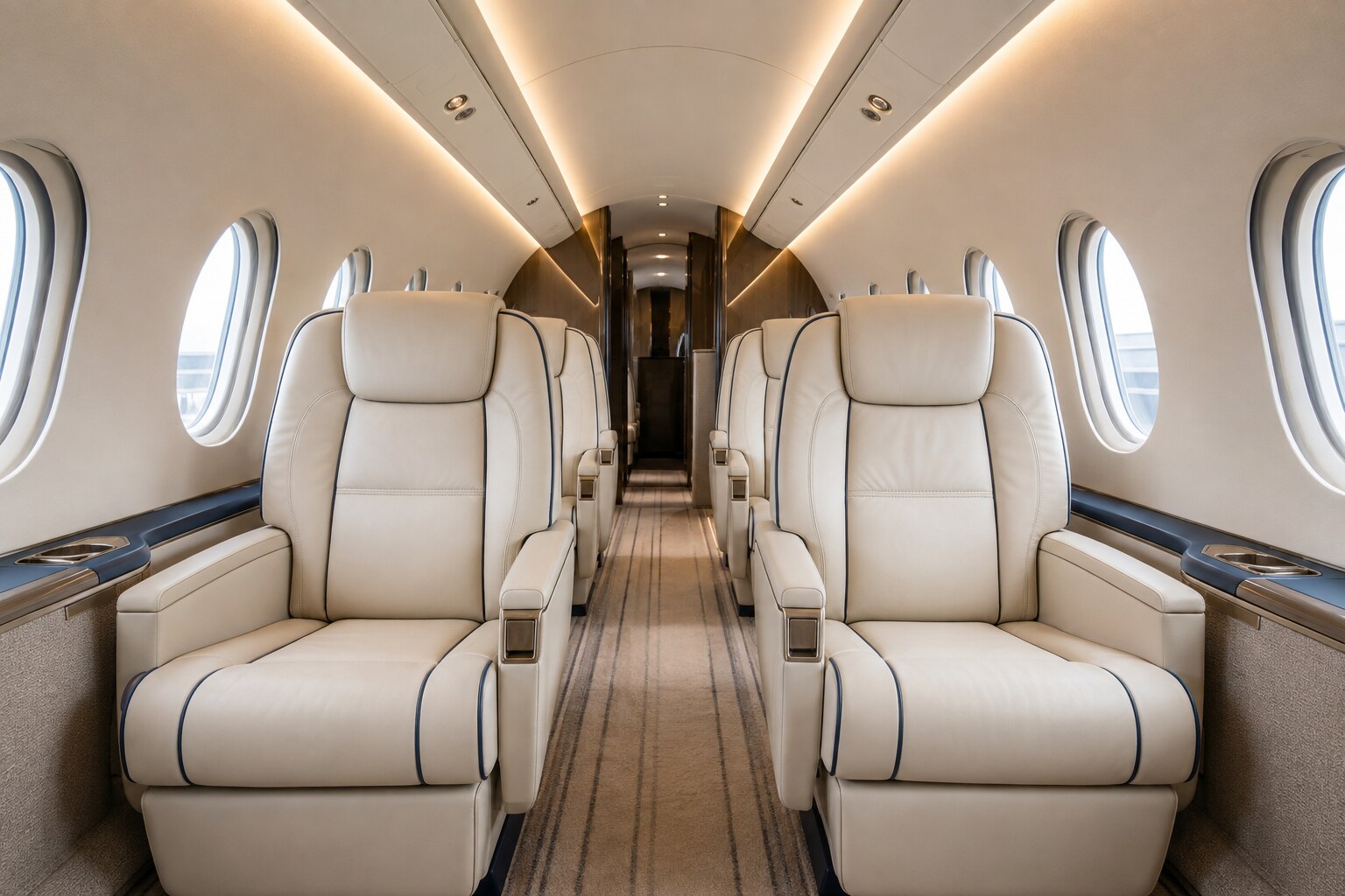 Interior aeronáutico en tonos claros